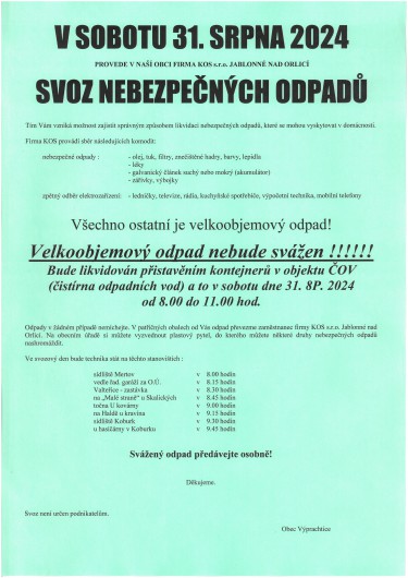 Obrzek: Svoz srpen 2024